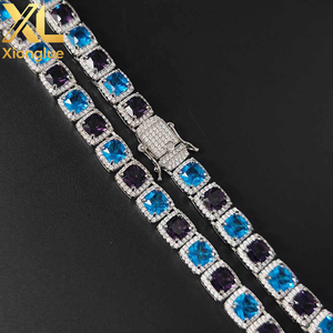 Euro-American 10mm Blue Rock Sugar Chain <b>Cube</b> Sugar Men's Necklace Bracelet Jewelry Set Customized - Product Image 2
