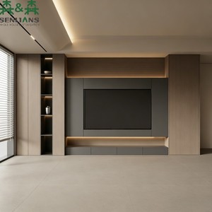Mobile TV SLS Designer con <span class=keywords><strong>Consolle</strong></span> Sospesa <span class=keywords><strong>Nera</strong></span>, Vano Portaoggetti Effetto Legno, Dettagli Scanalati e Cornice Multimediale - Product Image 2