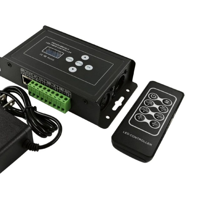 Programmable DMX512 SPI Pixel LED Controller with OLED Display and RF Remote for Addressable RGB Strip Light and Digital Facade