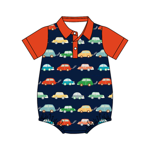 Combinaison courte à manches courtes pour bébé, enfant, garçon, imprimé tracteurs bleus, vente en gros, modèle SR4177. - Product Image 2