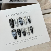 Faux ongles à presser pour femmes, noirs et argentés, longs, forme cercueil, effet craquelé, motif serpent, pailletés, style Y2K Chrome Grunge, vente en gros