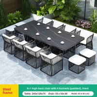 Ensemble de mobilier d'extérieur moderne et minimaliste en acier, avec chaises longues en plastique tressé, coussins et table de patio, 5 pièces, directement de l'usine