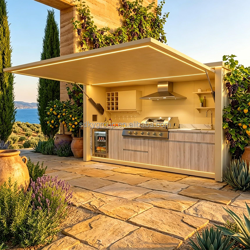Modular Kitchen Rates Prefab Weatherproof Patio Gazebo Station with Hydraulic Flip Roof Gas ...