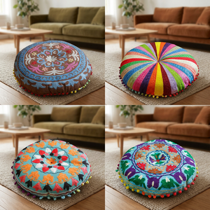 Coussin de sol rond pour yoga avec broderie personnalisée, coussin de méditation - Product Image 3