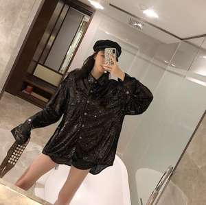 Vente en gros Nouvelle arrivée Printemps Nouveau Blingbling Blouses Femmes Paillettes À Manches Longues Chemise Décontractée <span class=keywords><strong>Femme</strong></span> Mode Surdimensionné Haut à Paillettes - Product Image 6