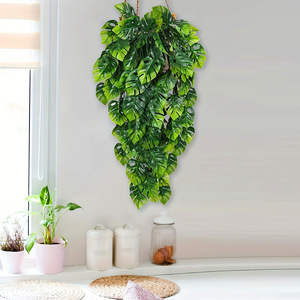Monstera Deliciosa Artificial Vines 77Cm Round <b>Plastic</b> Hanging <b>Basket</b> Outdoor Home Decor High Simulation Green Leaves - Product Image 4