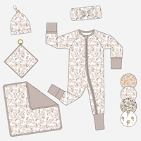 Ensemble cadeau personnalisé Linkeme comprenant des vêtements en fibre de bambou respirante à motifs floraux variés, pyjama zippé, bavoir, bandeau, chapeau et couverture