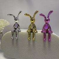 Ornement 3D DIY Lapin à longues oreilles en résine, motif animal, décoration de console centrale, style Art Déco, plaqué, pour aménagement intérieur
