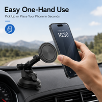 Support magnétique incurvé pour téléphone de voiture à ventouse, rotation stable à 360 degrés, hauteur réglable, tête texturée circulaire pour pare-brise