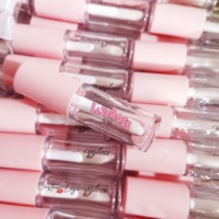 Emballage de gloss à lèvres avec applicateur à gros pinceau, vente en gros, faible MOQ, luxe, blanc rose, grand pinceau, tube vide pour gloss à lèvres