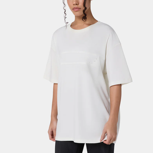 Custom Logo Women Comfortable Ribbed Neckline Dropped Shoulders <strong>Longline</strong> Length Casual <strong>Tops</strong> Solid Crew Neck Short <strong>Sleeve</strong> T-Shirt - Product Image 1