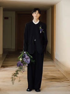 Pishuai Ensemble de costume haut de gamme en polyester à simple boutonnage <span class=keywords><strong>pour</strong></span> <span class=keywords><strong>homme</strong></span>, nouveau style chinois, col niche, décontracté, style coréen, <span class=keywords><strong>pour</strong></span> usage quotidien - Product Image 6