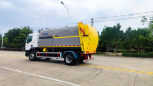 Xe chở rác nén. Sau khi làm sạch chất thải gia đình, treo một cái xô và tự xả rác xe tải - Product Image 3