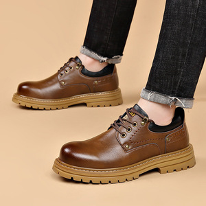 Chaussures Derby en Cuir pour Hommes, Semelle Épaisse Amortie, Talon Bas, Style Décontracté pour Mariage, Conception à Bord Relevé, Fabriquées à Wenzhou - Product Image 3