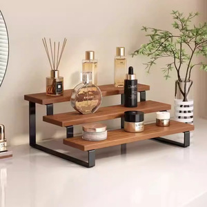 <b>Desktop</b> <b>Shelf</b> 3 Tier Wood Metal Frame Storage Rack For Perfume Cosmetics Makeup Organizer Rectangular Standing Type - Product Image 1