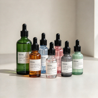 Botol Serum Kaca Bulat Kosong 10ml 15ml 20ml dengan Pipet untuk Tincture, Lotion, Minyak Tubuh, Minyak Jenggot, Label Logo Merek Kustom