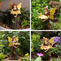 Figurine de fée forestière en résine avec tournesol et oiseau, ornement de jardin miniature pour la décoration de patio extérieur