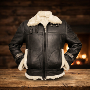 New American-style Niche Heavy-duty Fringed-edged Padded Shoulder Leather <b>Men's</b> Streetwear Bomber <b>Jacket</b> Unique Design - Product Image 3