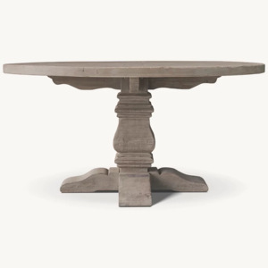 Tavolo <span class=keywords><strong>da</strong></span> <span class=keywords><strong>Pranzo</strong></span> Rotondo in Legno Massello con Intarsi a Croce, Stile Retrò Invecchiato - Product Image 5