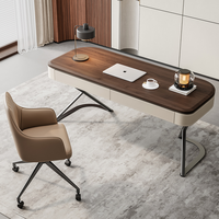 Bureau de travail à domicile simple et contemporain en noyer avec tiroirs