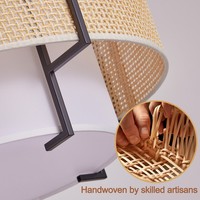 Suspension Moderne Simple et Luxueuse à 2 Niveaux en Tissu Tressé, Base Métallique Noire E26, Chaîne Réglable, Luminaire Suspendu Moyen