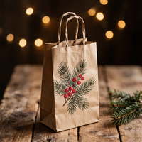 Sac en papier kraft imprimé écologique pour Noël, sac de transport brun avec poignées, emballage cadeau de Noël personnalisé, sac de shopping