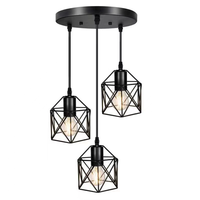 Vente en gros de luminaires suspendus rétro nordiques à 3 lumières, luminaires de plafond en métal noir, luminaires suspendus réglables de style farmhouse