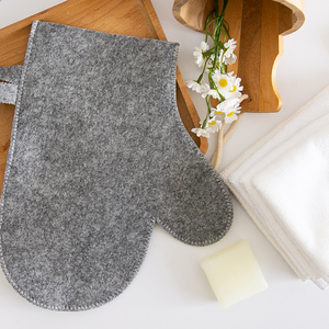 Accessoires de sauna thermique épaissi gant de laine de gommage à la main SPA gant de bain exfoliant de sauna en <span class=keywords><strong>feutre</strong></span> de laine naturelle - Product Image 6