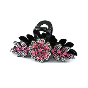Thời Trang Leaf Flower Phụ Nữ Tóc Clip Đầy Màu Sắc Rhinestone Vải Hoa Cá Mập Clip Hợp Thời Trang Phụ Nữ Tóc Barrette Claw Clips - Product Image 2