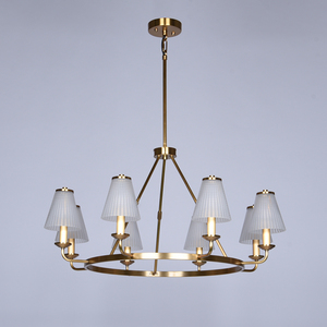 Lustre moderne de luxe à 8 lumières en acier inoxydable doré avec abat-jour en verre côtelé, élégante suspension pour éclairage intérieur - Product Image 5