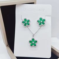 Mode 8 Style Cuivre Fleurs Couleur Zircon De Luxe Brillant Boucles D'oreilles Collier 3 Pièce Costumes Bijoux