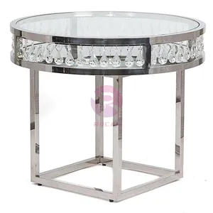 Shiny Silver Metal Cake Table Wedding Round Gold Stainless Steel Metal Clear Crystal Glass Top Bar Cake Table for Wedding
