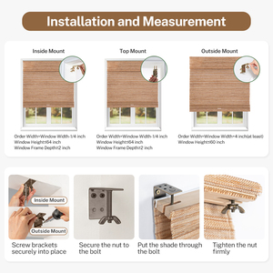 Tikar bambu kerajinan Tiongkok kualitas tinggi, tirai Modern pola Horizontal dua lapisan tanpa kabel penggulung teh nuansa Roma - Product Image 5