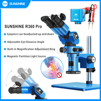 Microscopio Estéreo SUNSHINE R360 Pro Ajustable con Zoom de 0.7-5.8X, Pantalla Dual 4K HD para Reparación de Teléfonos, Luz LED de Anillo, Base Magnética