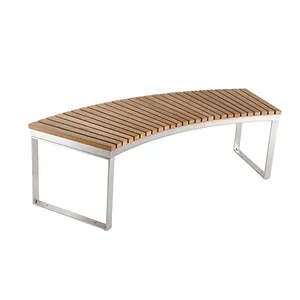 Ex-factory price factory curved outdoor bench stainless steel frame woodworking benches park outdoor patio bench
