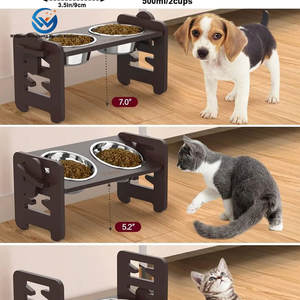 Mangkuk anjing portabel, dudukan makanan hewan peliharaan bambu kokoh dapat diatur dengan gaya Modern otomatis - Product Image 2