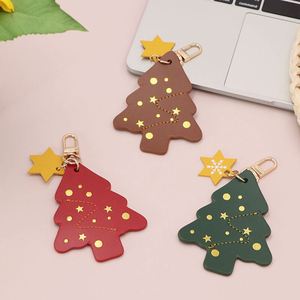Stocked Creative Pu Leather Christmas Tree Keychain Gold Stamping Pendant Charms Women Backpack Welcome Business <b>Gifts</b> Portable - Product Image 2