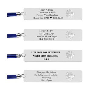 Marque-page en acier inoxydable ajouré motif Arbre de Vie avec pompon, texte gravé au laser personnalisé, <span class=keywords><strong>cadeau</strong></span> souvenir de <span class=keywords><strong>retraite</strong></span> pour enseignant - Product Image 4