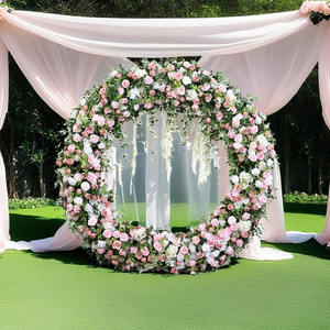 Conjunto de flores azul y blanco bebé aliento corazón 8 pies Rosa boda titular Hortensia flor arco para pampas arco entrada arco - Product Image 3