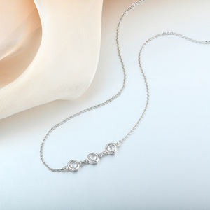 925 perak murni halus tiga batu liontin warna bulat semua Moissanite kalung berlian untuk wanita - Product Image 3