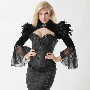 Vintage <strong>Black</strong> <strong>Shrug</strong> <strong>Bolero</strong> Puffy Sleeves Factory Wholesale Feather Flannel Victorian Steampunk Women Jacket Matching Corsets - Product Image 4