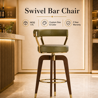 Chaise de bar pivotante moderne de luxe en tissu olive, pieds en bois de noyer, durable, écologique, stable, pour bar à domicile, hôtel, lieux de villégiature