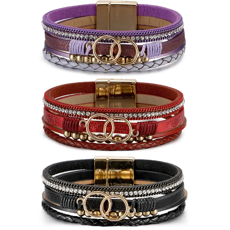 Leder Wrap Magnet-Armband Doppelkreise Reize Armband Mehrlagiger Ledertreifen Armbänder Armbänder für Herren Damen