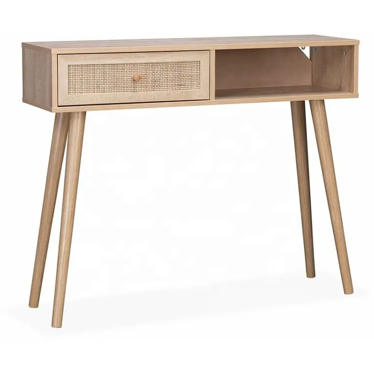 Mesa de madera de ratán minimalista para ordenador portátil, escritorio con cajones, consola, oficina, hogar, barato, Moderno