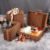 Boîtes rondes portables en imitation rotin tressé vintage pour organiser les cadeaux et les accessoires