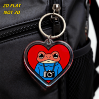 Katak Lucu Berhoodie Biru dengan Latar Belakang Cinta Merah Berfoto, Gantungan Akrilik untuk Kunci, Tas, Ransel, Hadiah untuk Fotografer, Seniman
