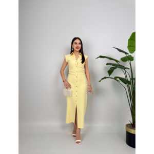 Vestido ajustado rosa con cuello, botones frontales y abertura para uso diario - Product Image 4