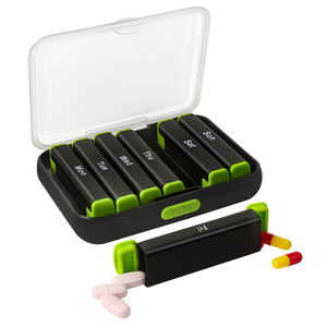 Pastillero Impermeable Promocional de Viaje, 14 Compartimentos, Dispensador Semanal <span class=keywords><strong>AM</strong></span>/<span class=keywords><strong>PM</strong></span>, Programación Diaria de 7 Días y 2 Tomas, Color Personalizado - Product Image 1