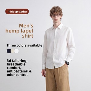 Camicia in <span class=keywords><strong>Lino</strong></span> Organico <span class=keywords><strong>da</strong></span> <span class=keywords><strong>Uomo</strong></span> a Maniche Lunghe, Pura Canapa, Casual Slim Fit, Camicia Estiva Comoda e Personalizzabile - Product Image 1