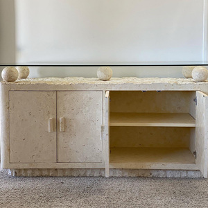 KUMUSI <span class=keywords><strong>Table</strong></span> <span class=keywords><strong>console</strong></span> en travertin beige clair <span class=keywords><strong>Table</strong></span> d'entrée en pierre de marbre beige avec taille personnalisée - Product Image 2